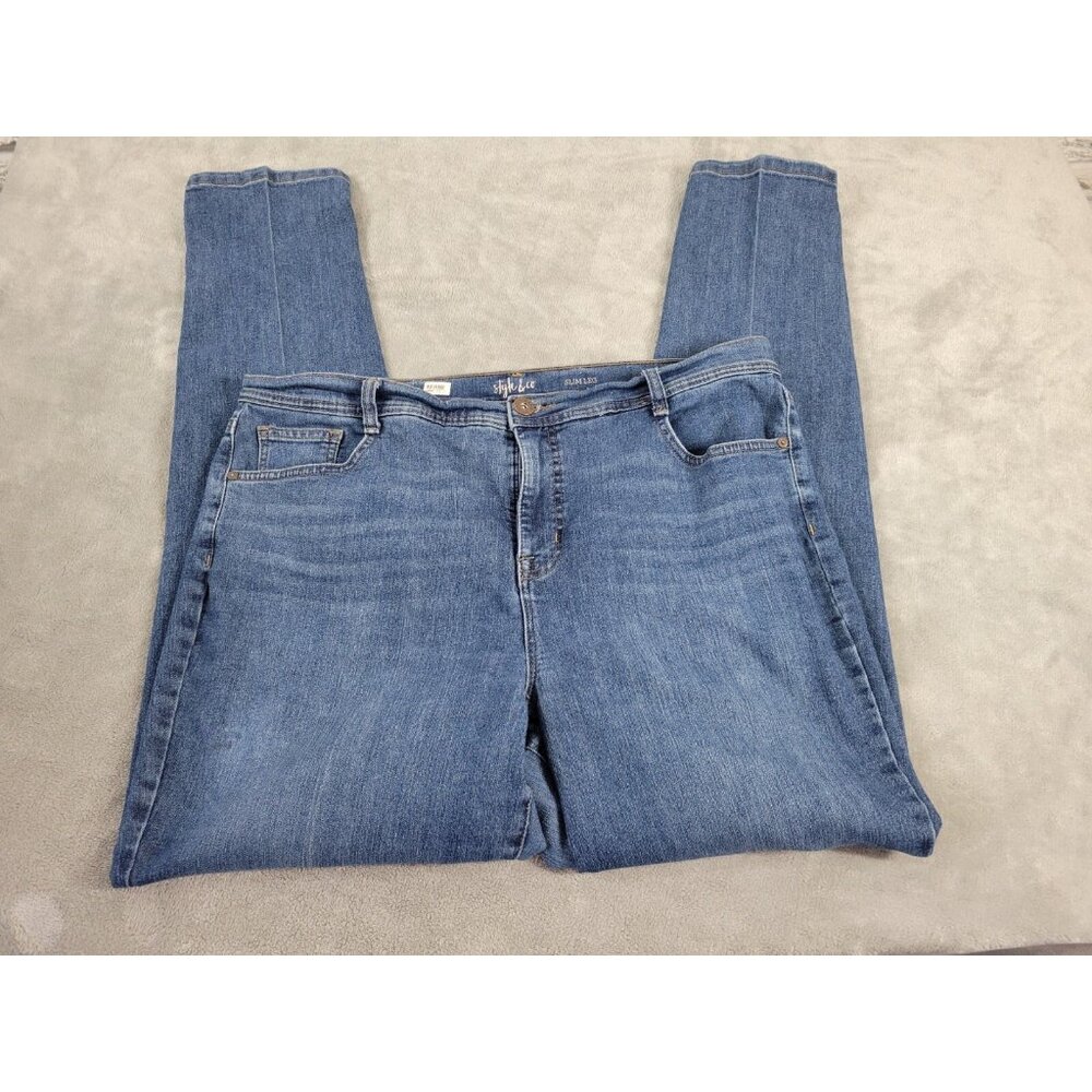 Style & Co Womens Plus Size 18 High Rise Tapered Jeans Blue Denim Stretch SL38E